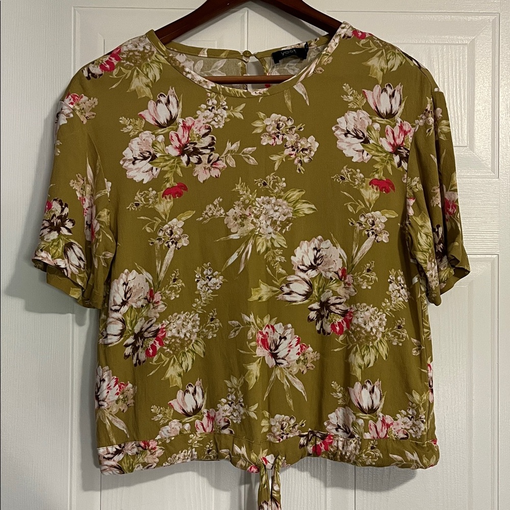 Floral Print Women's Blouse - Olive Green